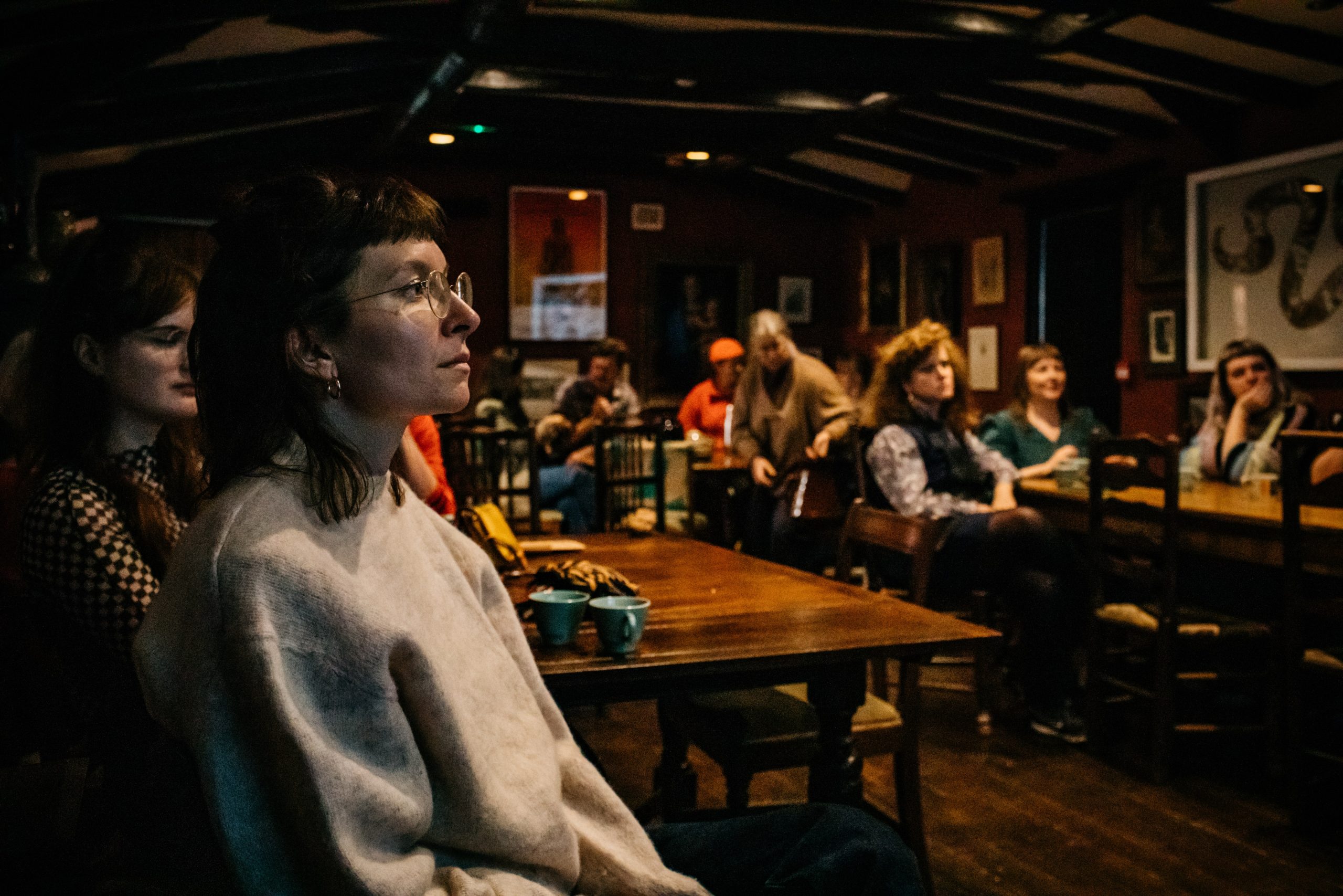 A talk being held in the Dining Room